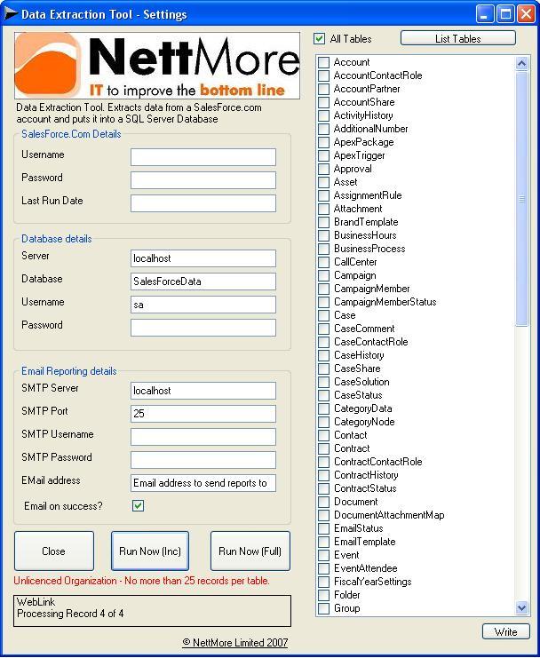 NettMore SalesForce Data extraction tool NettMore SalesForce Data extraction tool